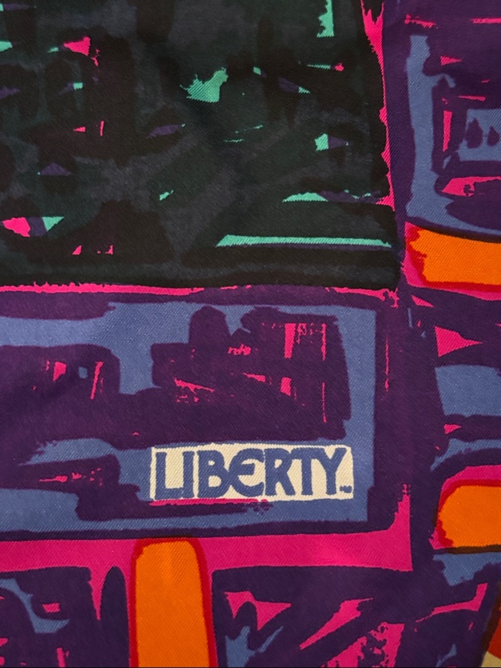 Liberty Vibrant Abstract Silk Scarf in Pink, Purple & Blue - Picture 3 of 8